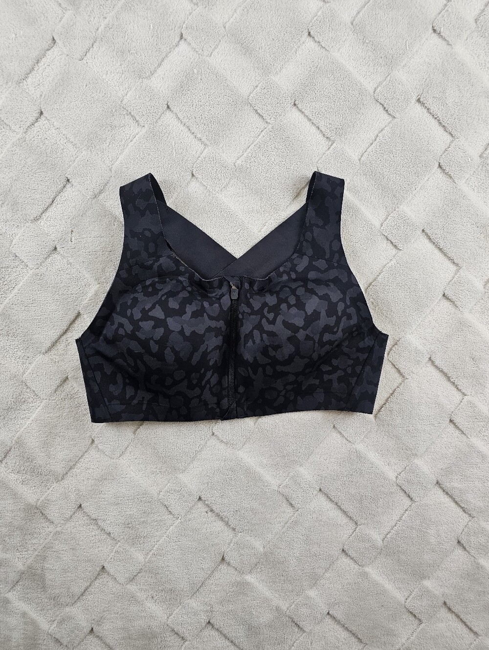 Lululemon Black Charcoal Leopard-Print Zip Sports Bra 36C